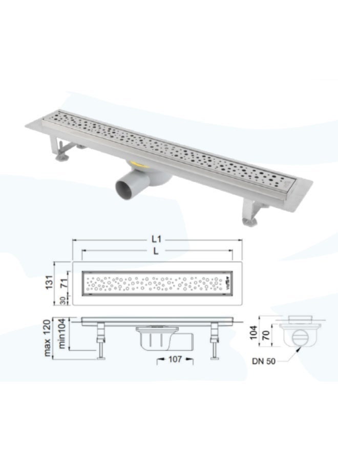 بيورا مصرف أرضية خطي للحمام استانلس ستيل 304 بفتحة تصريف أفقية 50 مم قناة تصريف دش مع غطاء قابل للإزالة وفلتر شعر مانع انسداد سيفون مانع روائح تدفق سريع 48 لتر في الدقيقة تصميم عصري مقاسات متعددة - Image 3